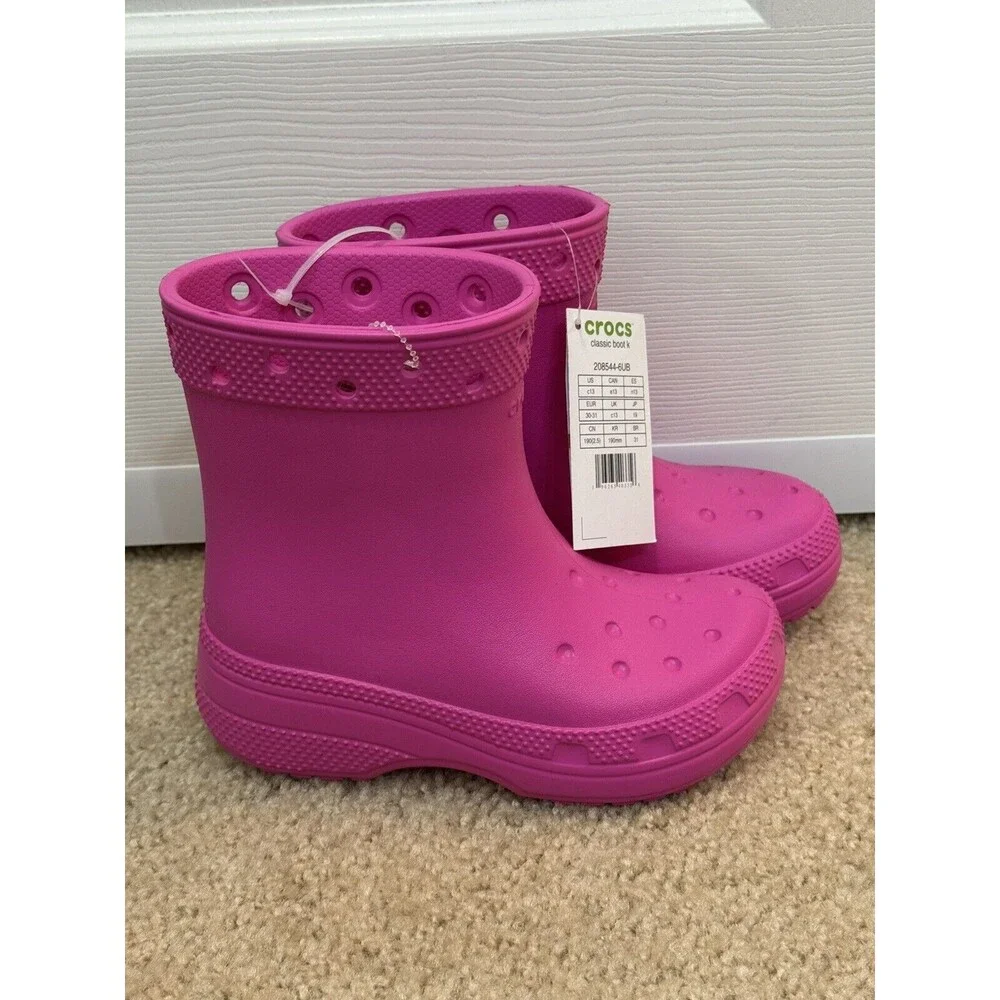 NWT Crocs Classic Rain Boots Pink Girls Sz C13